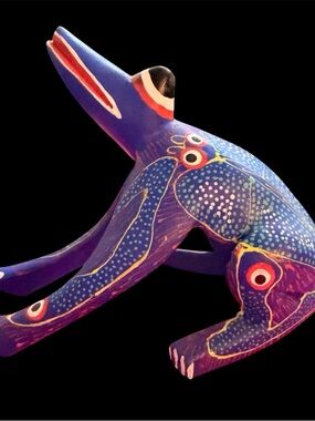 Folk Art Alebrije Oaxacan Blue Frog and Yellow Armadillo